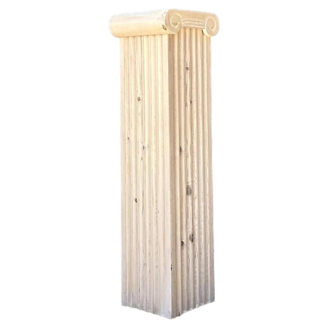 Vintage Washed Knotty Pine Column Pedestal