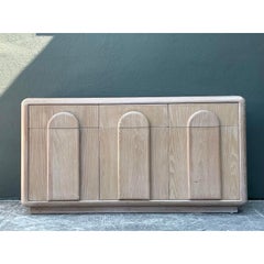 Vintage Washed Oak Arched Credenza