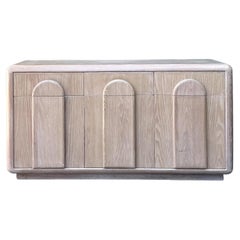 Vintage Washed Oak Arched Credenza