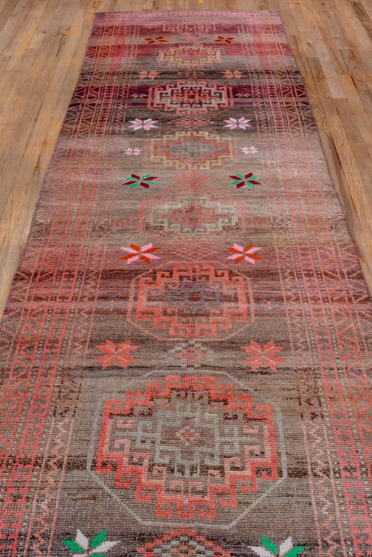 Hand-Knotted Vintage Washed Out Turkish Oushak Runner For Sale