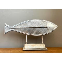 Vintage Washed Pencil Reed Fish Sculpture