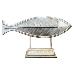 Vintage Washed Pencil Reed Fish Sculpture