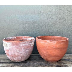 Vintage Washed Terracotta Planter Bowls - Set of 2
