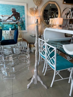 Vintage Washed Wood Faux Bois Tree Floor Lamp Beach Newly Wired