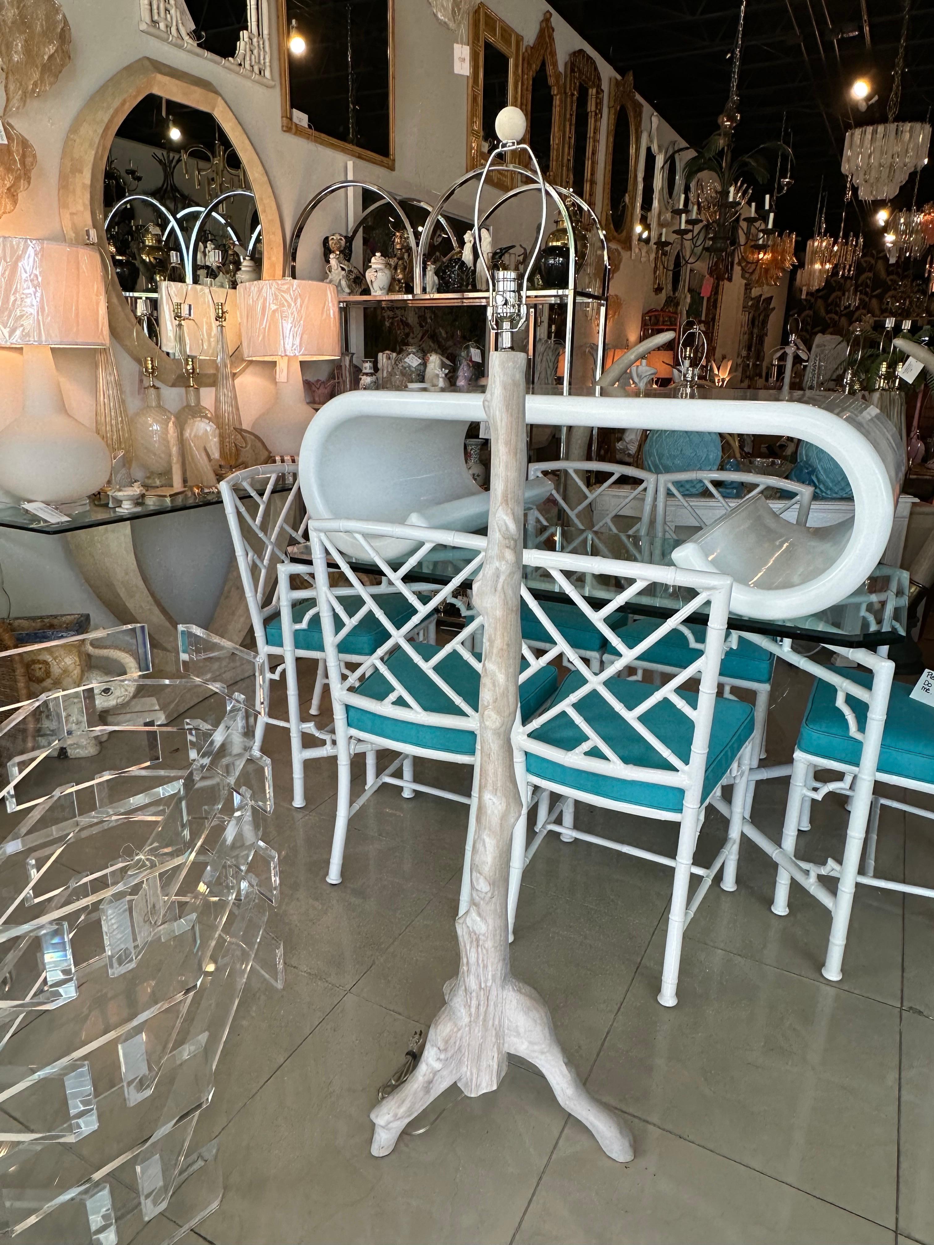 Vintage Washed Wood Faux Bois Tree Floor Lamp Beach Newly Wired In Good Condition For Sale In West Palm Beach, FL