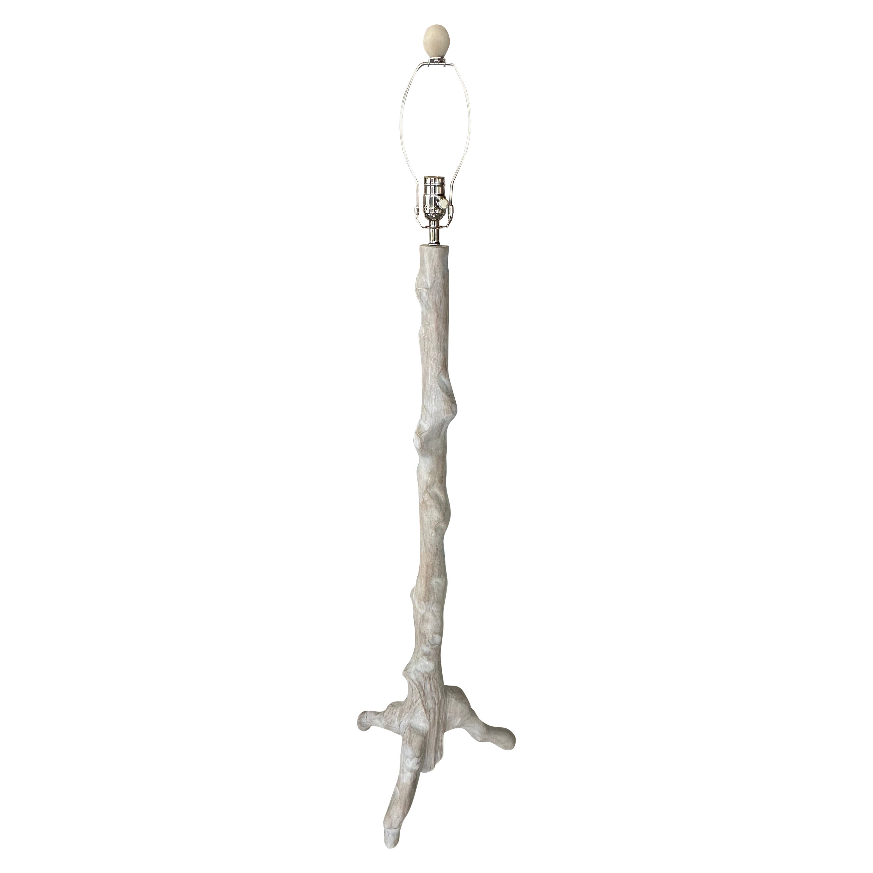 Lámpara de pie Vintage Washed Wood Faux Bois Tree Beach Recién Cableada