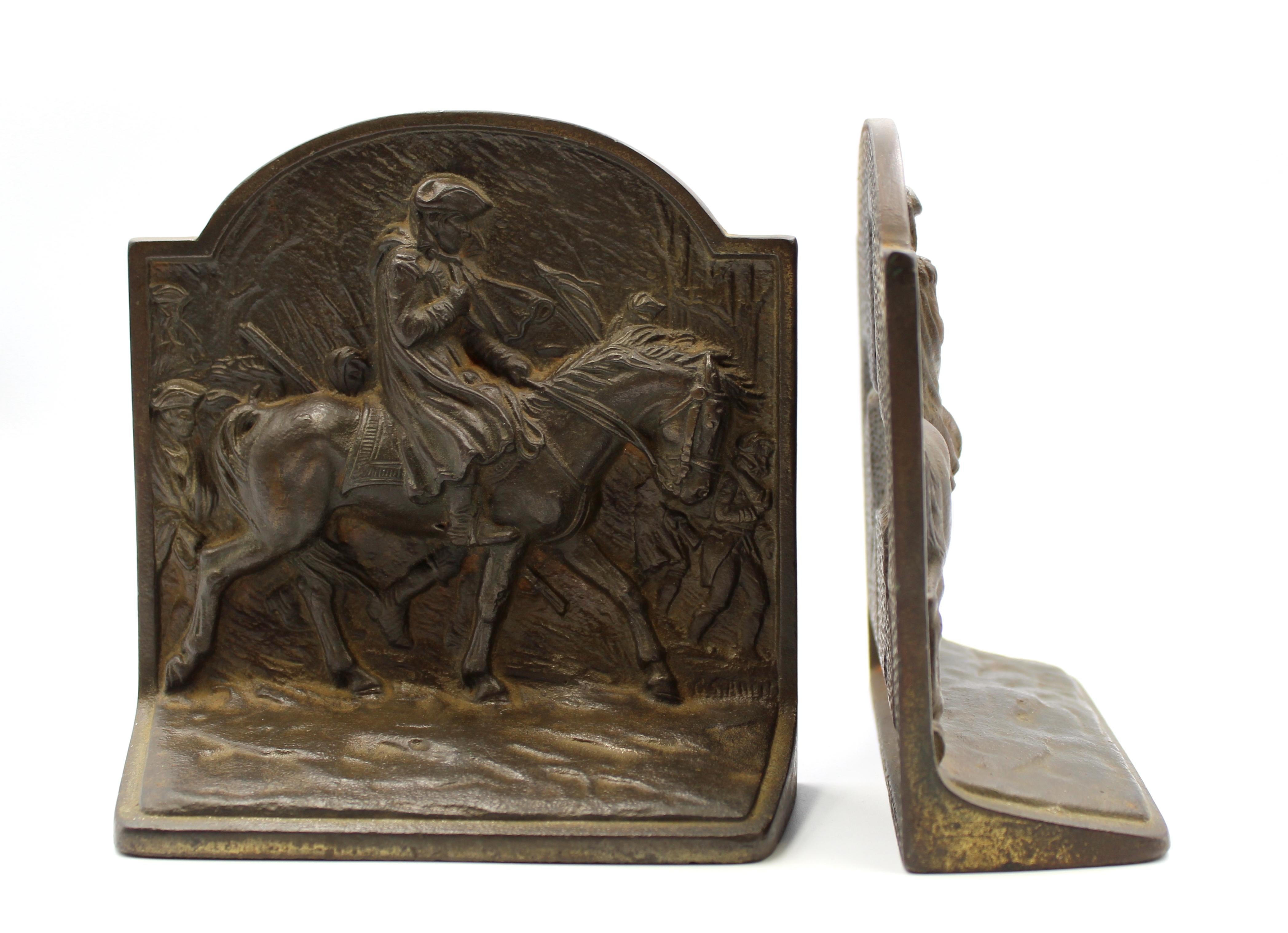 Federal Vintage Washington at Valley Forge Bookends by Hubley, Circa 1925