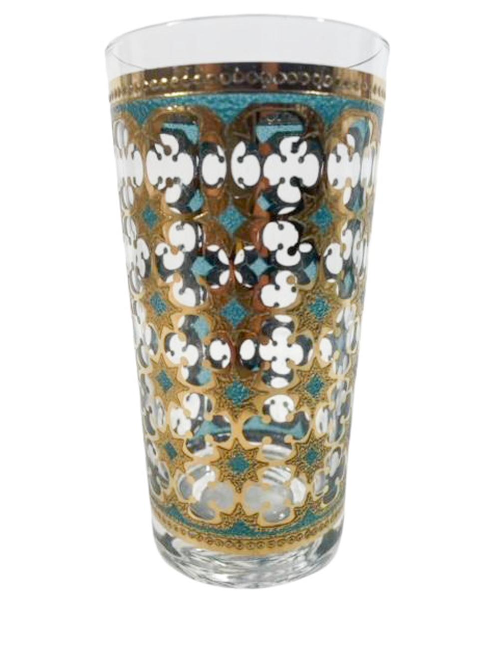 Mid-Century Modern Verres longs Washington avec motif quadrilobé vert sur or en vente
