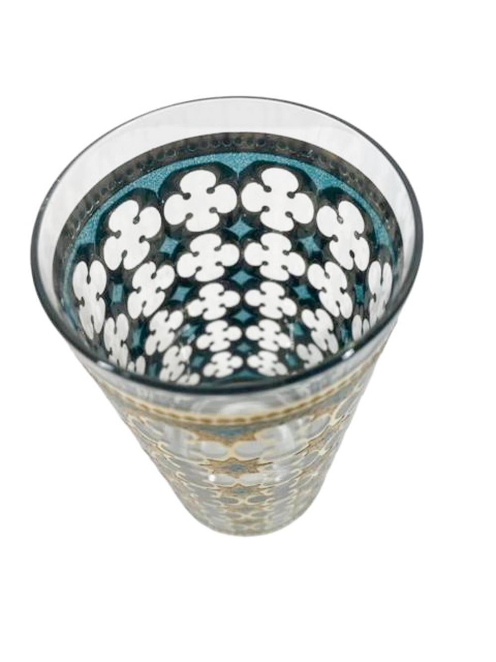 Américain Verres longs Washington avec motif quadrilobé vert sur or en vente