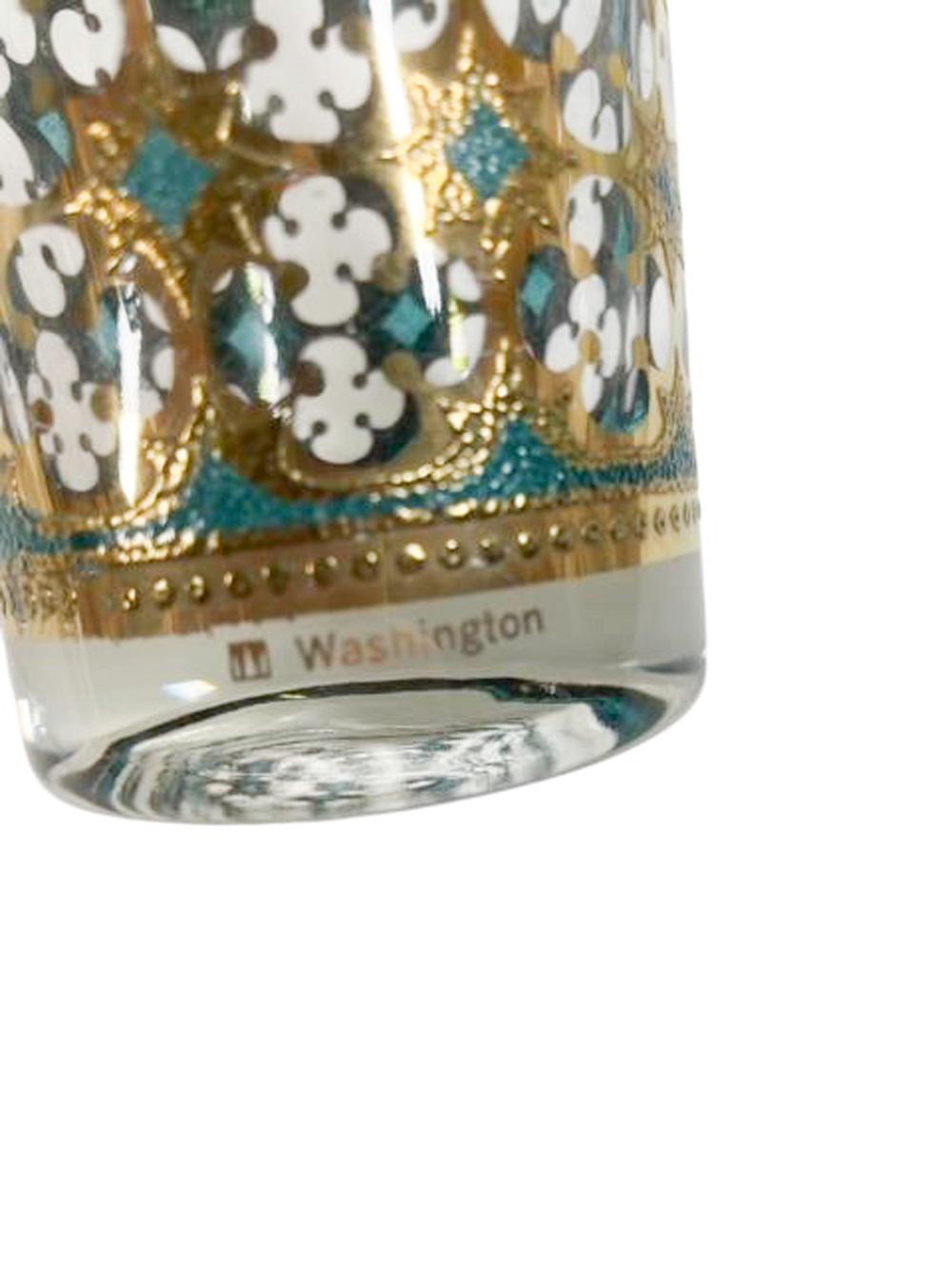 Verres longs Washington avec motif quadrilobé vert sur or Bon état - En vente à Chapel Hill, NC
