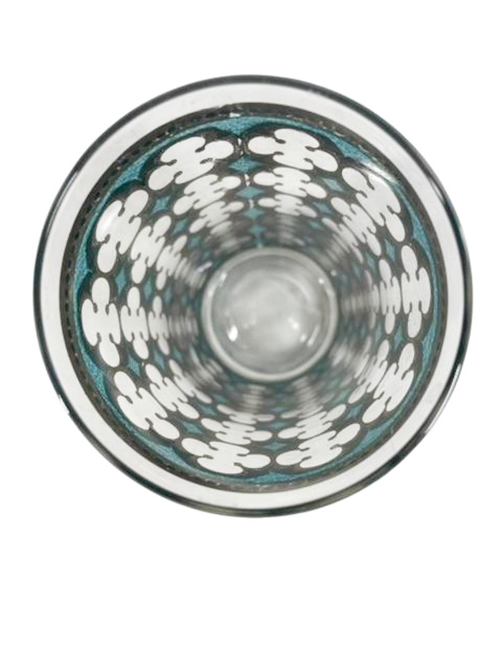 20ième siècle Verres longs Washington avec motif quadrilobé vert sur or en vente