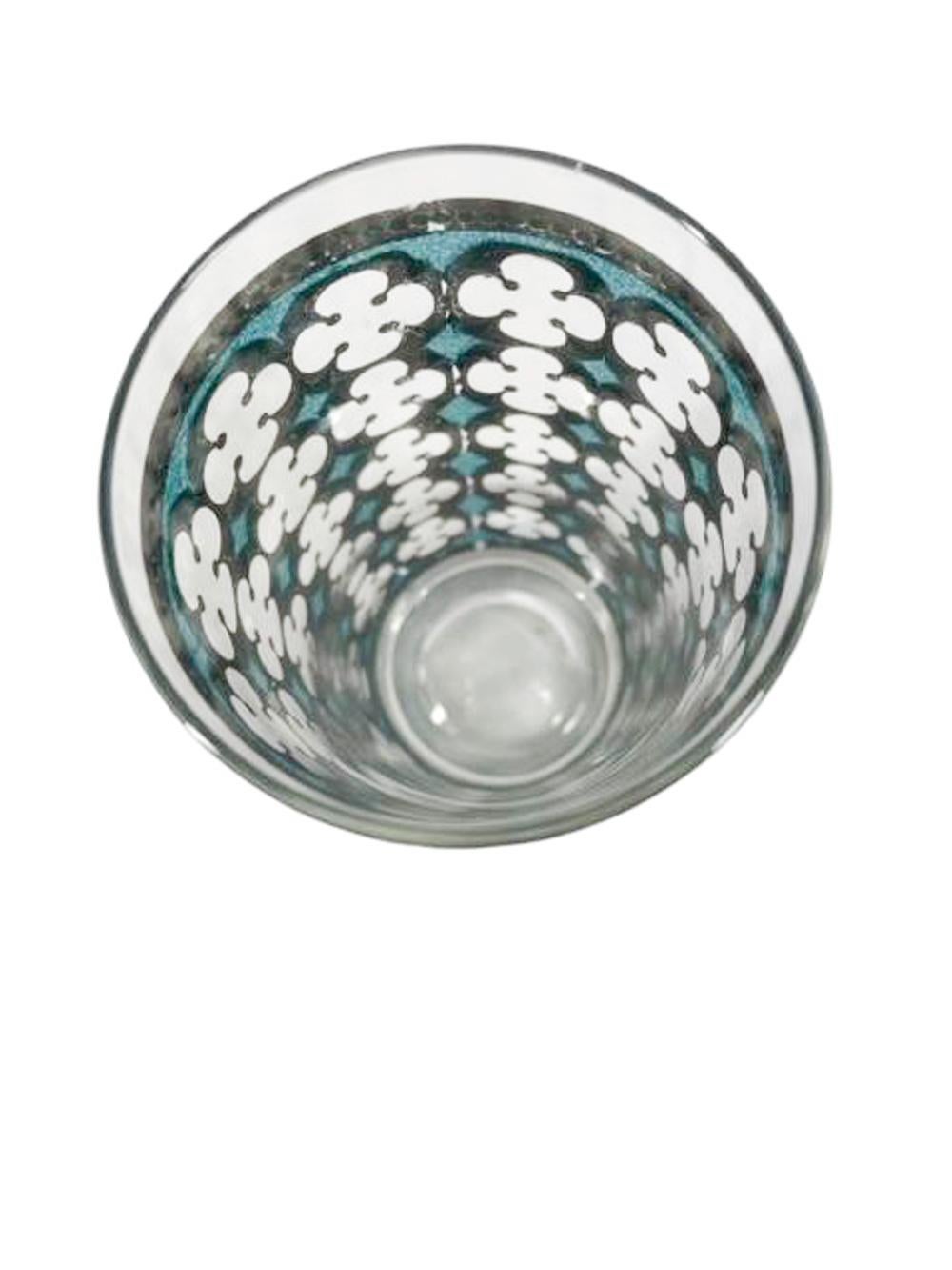 Verres longs Washington avec motif quadrilobé vert sur or en vente 1