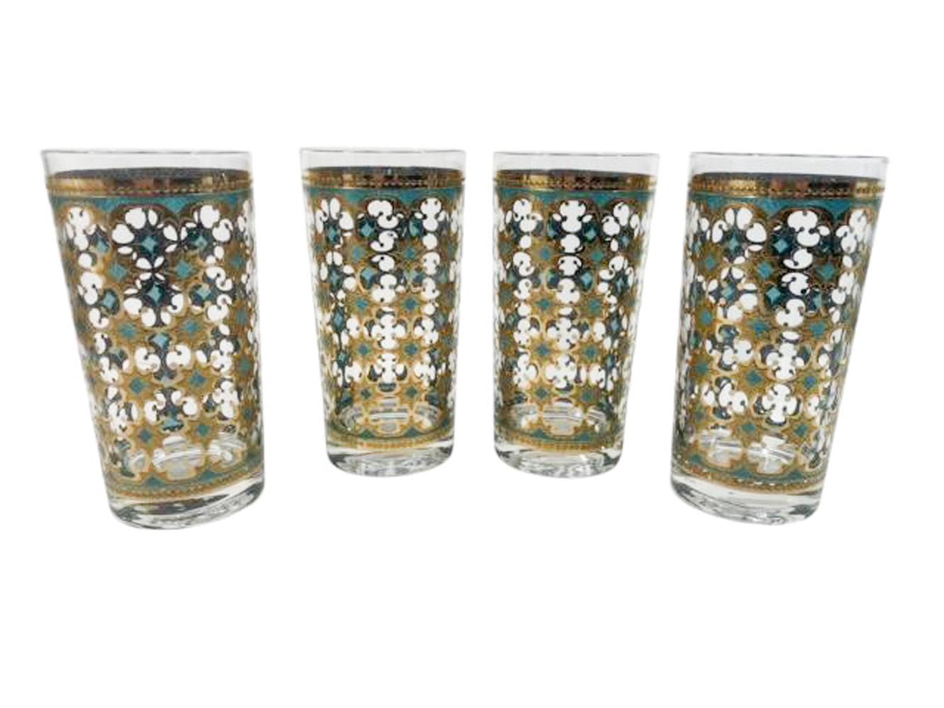 Verres longs Washington avec motif quadrilobé vert sur or en vente 2