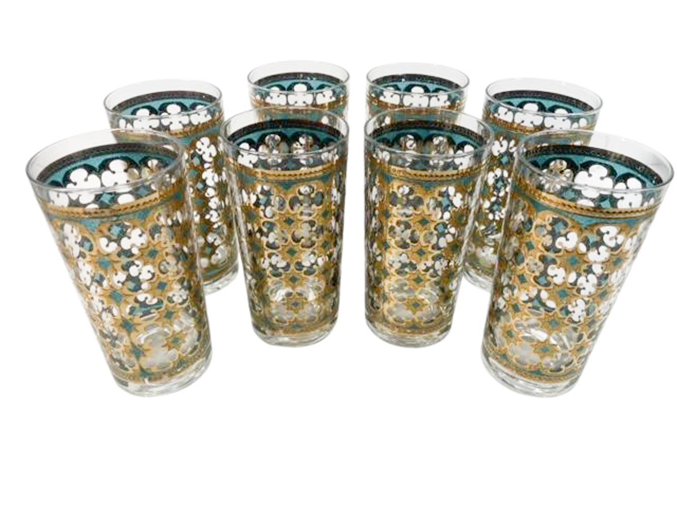 Verres longs Washington avec motif quadrilobé vert sur or en vente 3