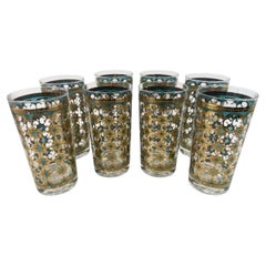 Washingtoner Glas-Highballgläser aus Washingtoner Glas mit Goldübergrünem Quatrefoil-Design