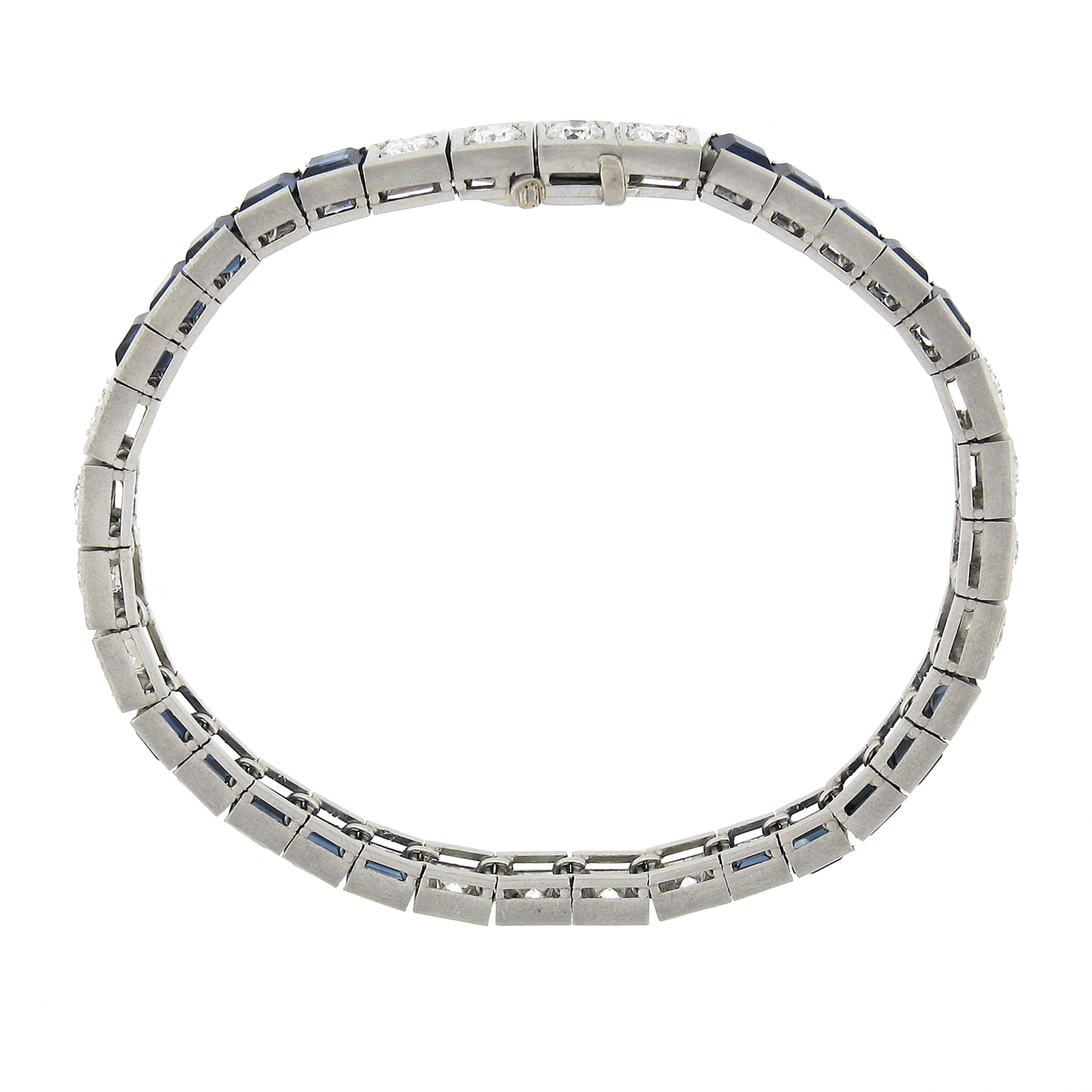 Women's Vintage Waslikoff & Son Platiunm GIA Sapphire & Diamond Line Tennis Bracelet For Sale