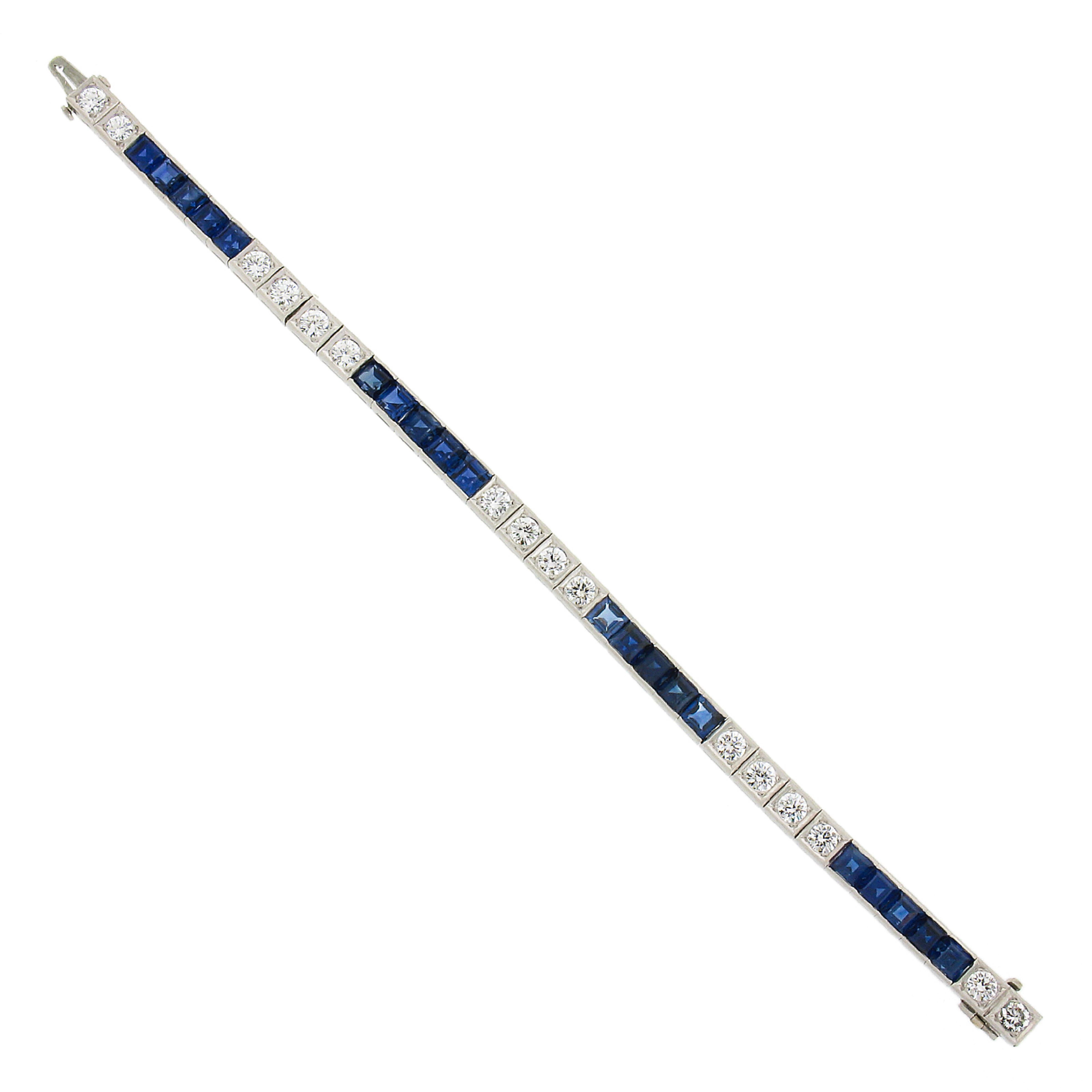 Vintage Waslikoff & Son Platiunm GIA Sapphire & Diamond Line Tennis Bracelet 1