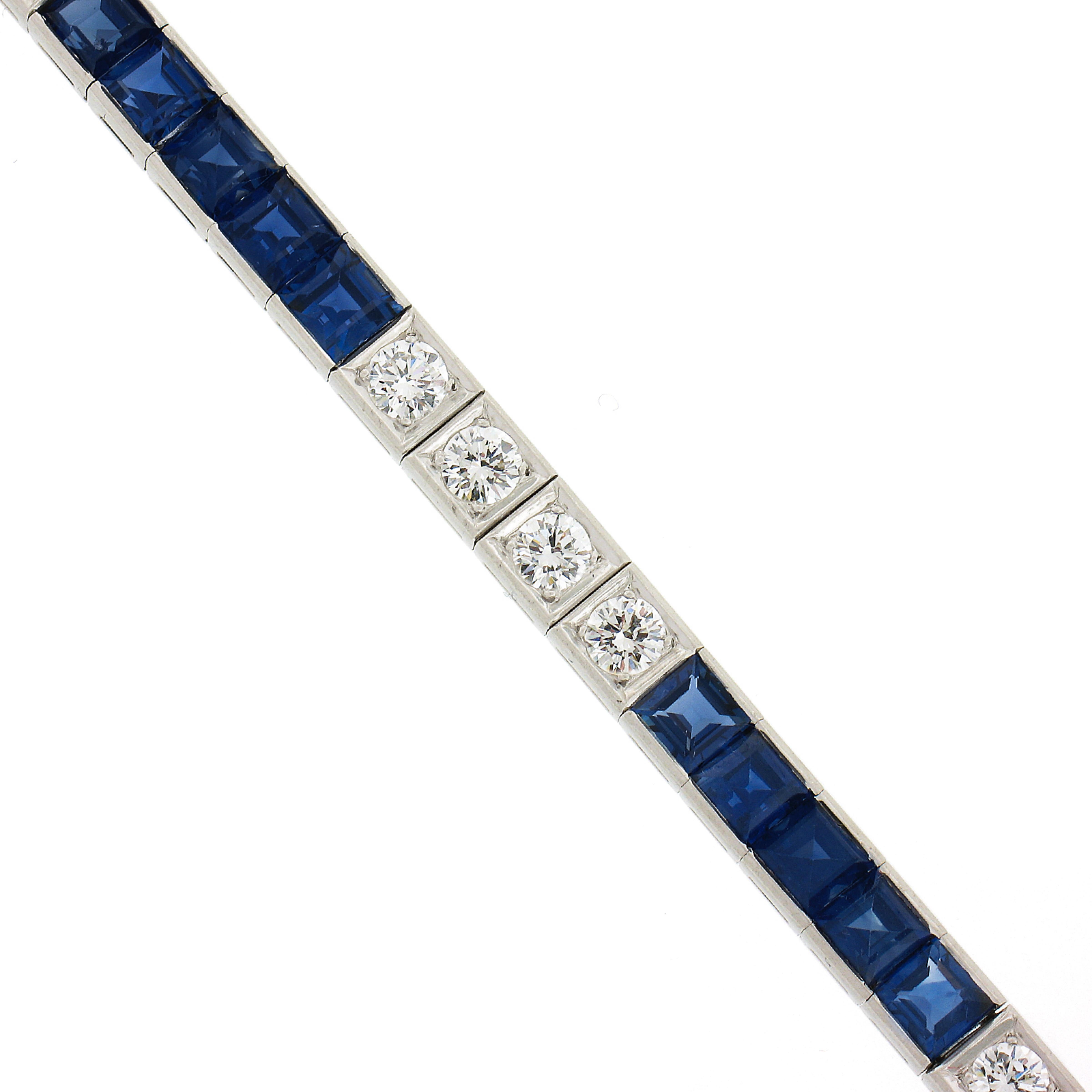 Vintage Waslikoff & Son Platiunm GIA Sapphire & Diamond Line Tennis Bracelet For Sale 2