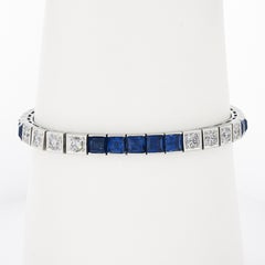 Vintage Waslikoff & Son Platiunm GIA Sapphire & Diamond Line Tennis Bracelet