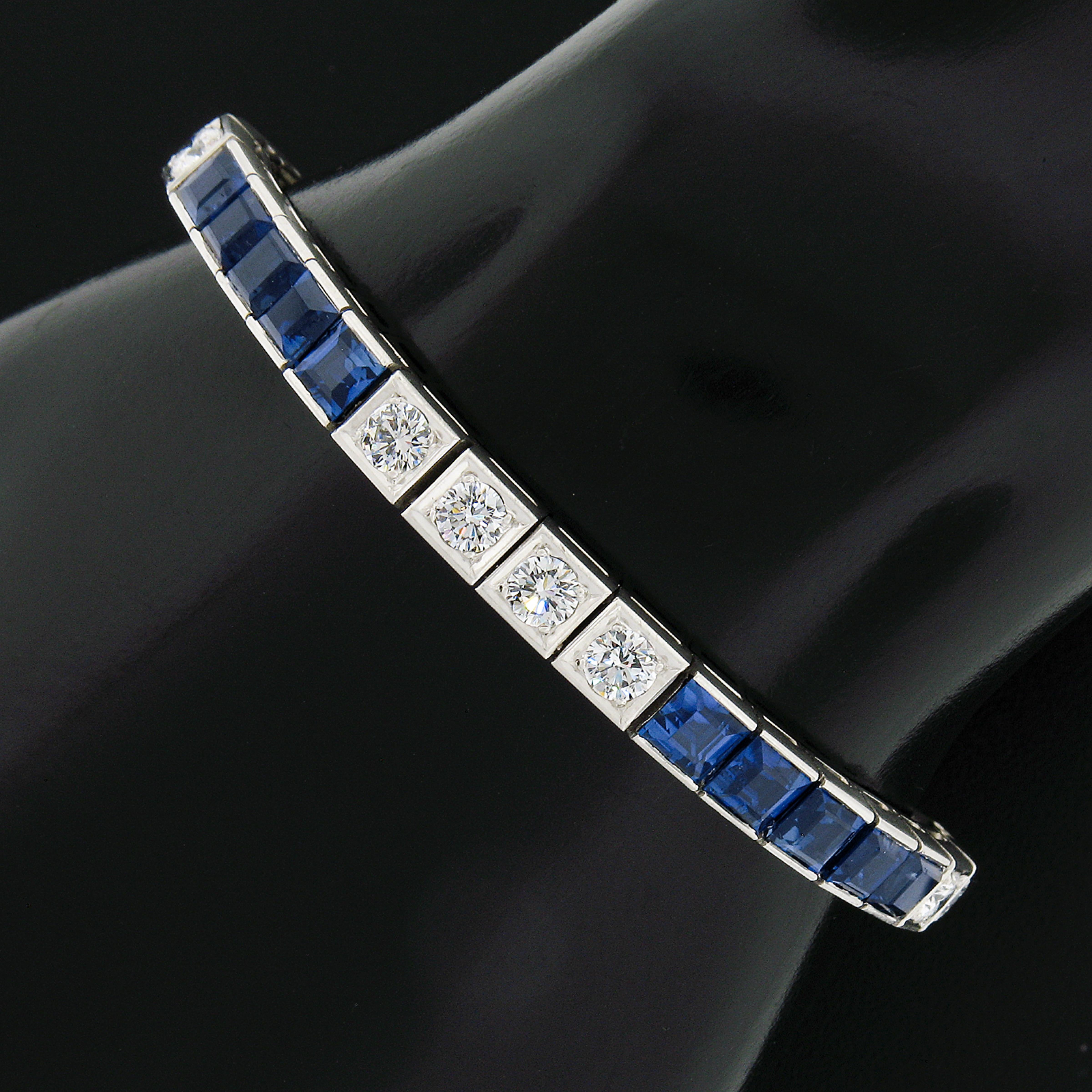 Waslikoff & Sohn Platiunm GIA Saphir & Diamant Line Tennisarmband, Vintage im Zustand „Gut“ im Angebot in Montclair, NJ