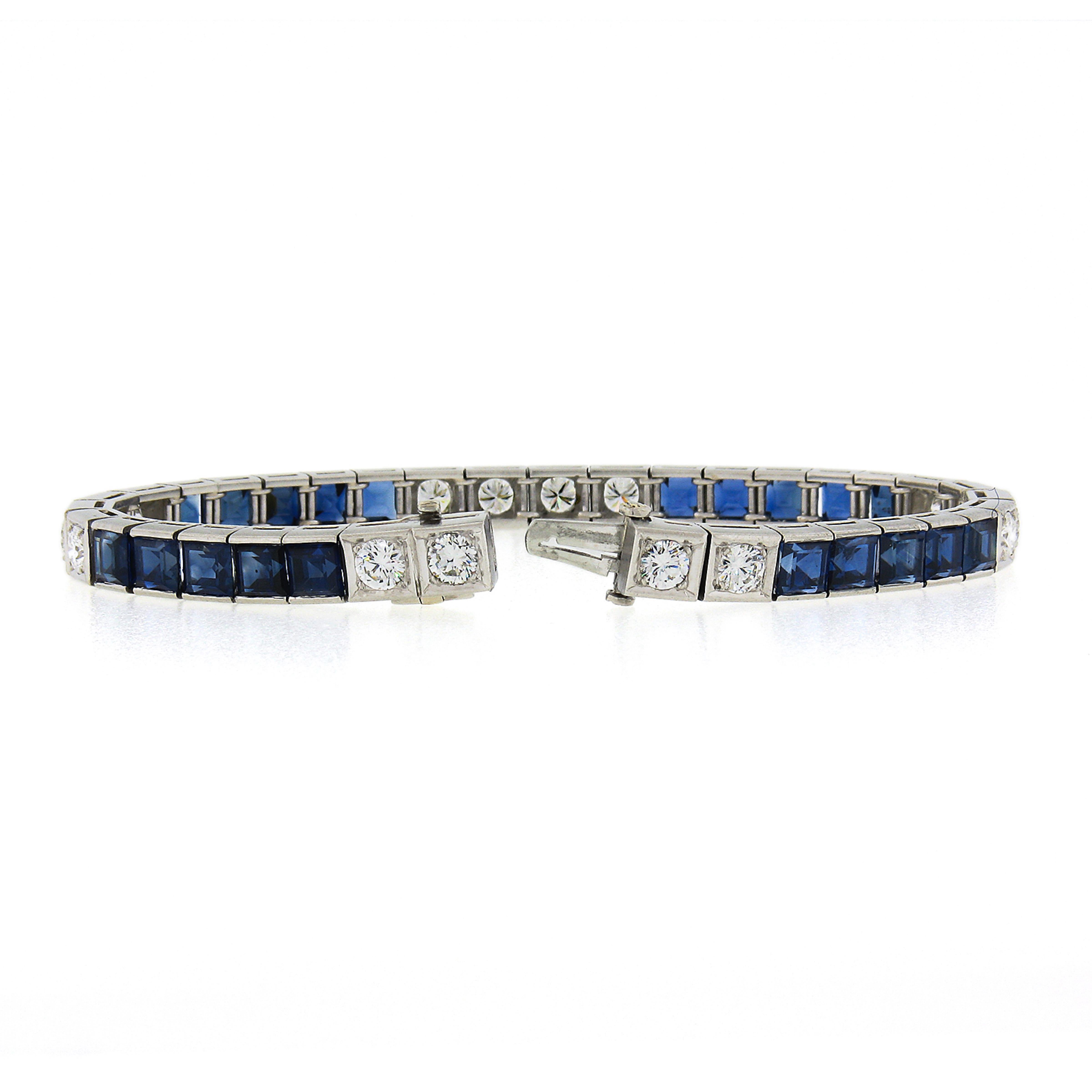 Waslikoff & Sohn Platiunm GIA Saphir & Diamant Line Tennisarmband, Vintage Damen im Angebot