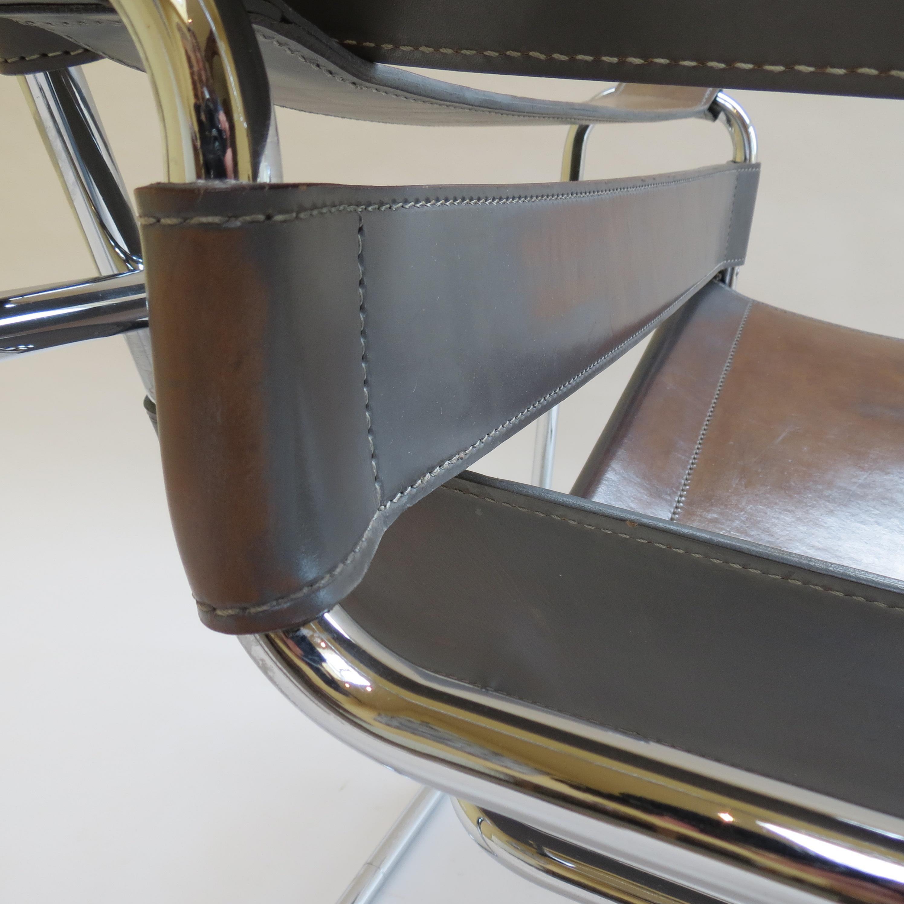 Vintage Wassily B3 Leather and Chrome Chair by  Marcel Breuer for Knoll 1