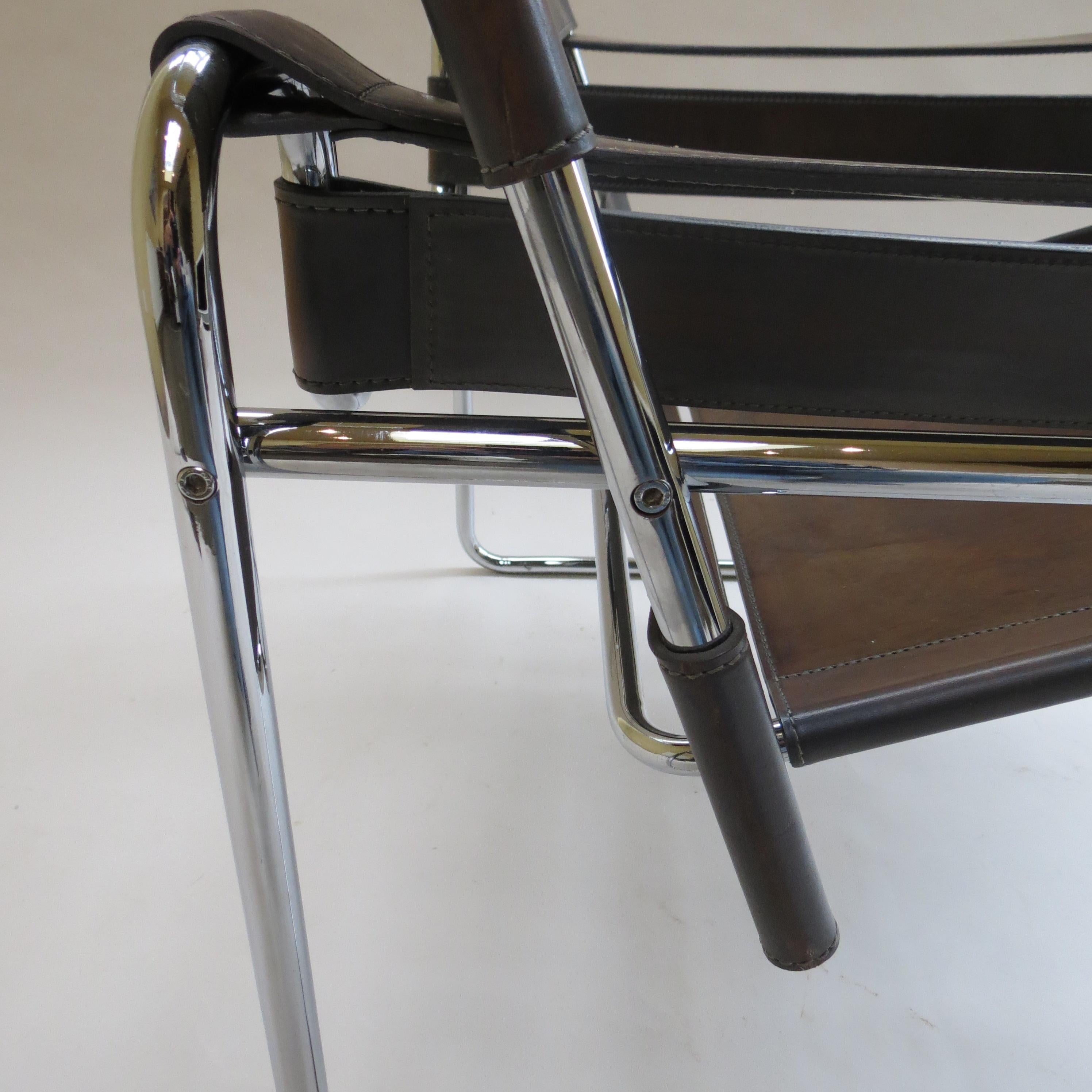 Vintage Wassily B3 Leather and Chrome Chair by  Marcel Breuer for Knoll 4
