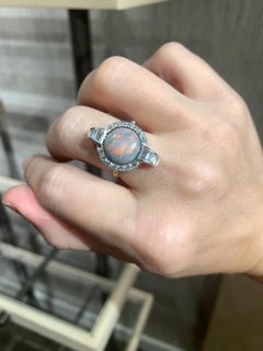 Vintage Watch Australian Opal White Diamond Blue Sapphire Gold Ring, Just Jules