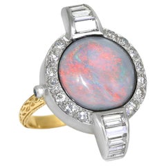 Reloj Vintage Opalo Australiano Diamante Blanco Zafiro Azul Anillo de Oro, Just Jules