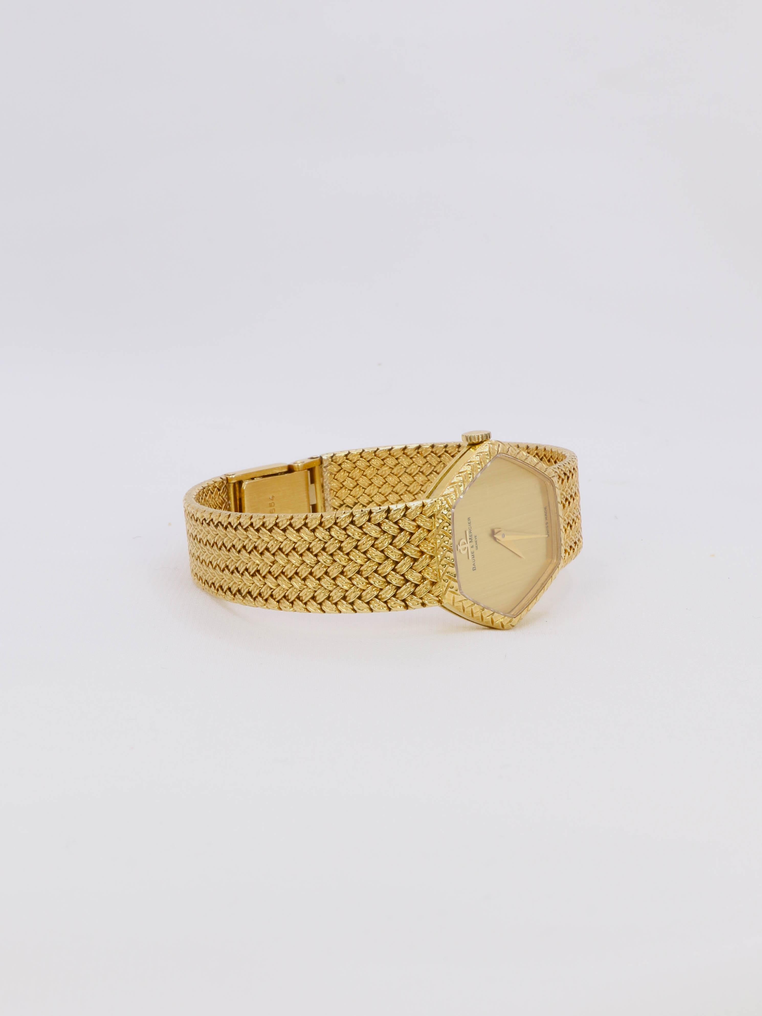 Vintage-Uhr BAUME & MERCIER Gelbgold geflochtenes Netz im Angebot 7