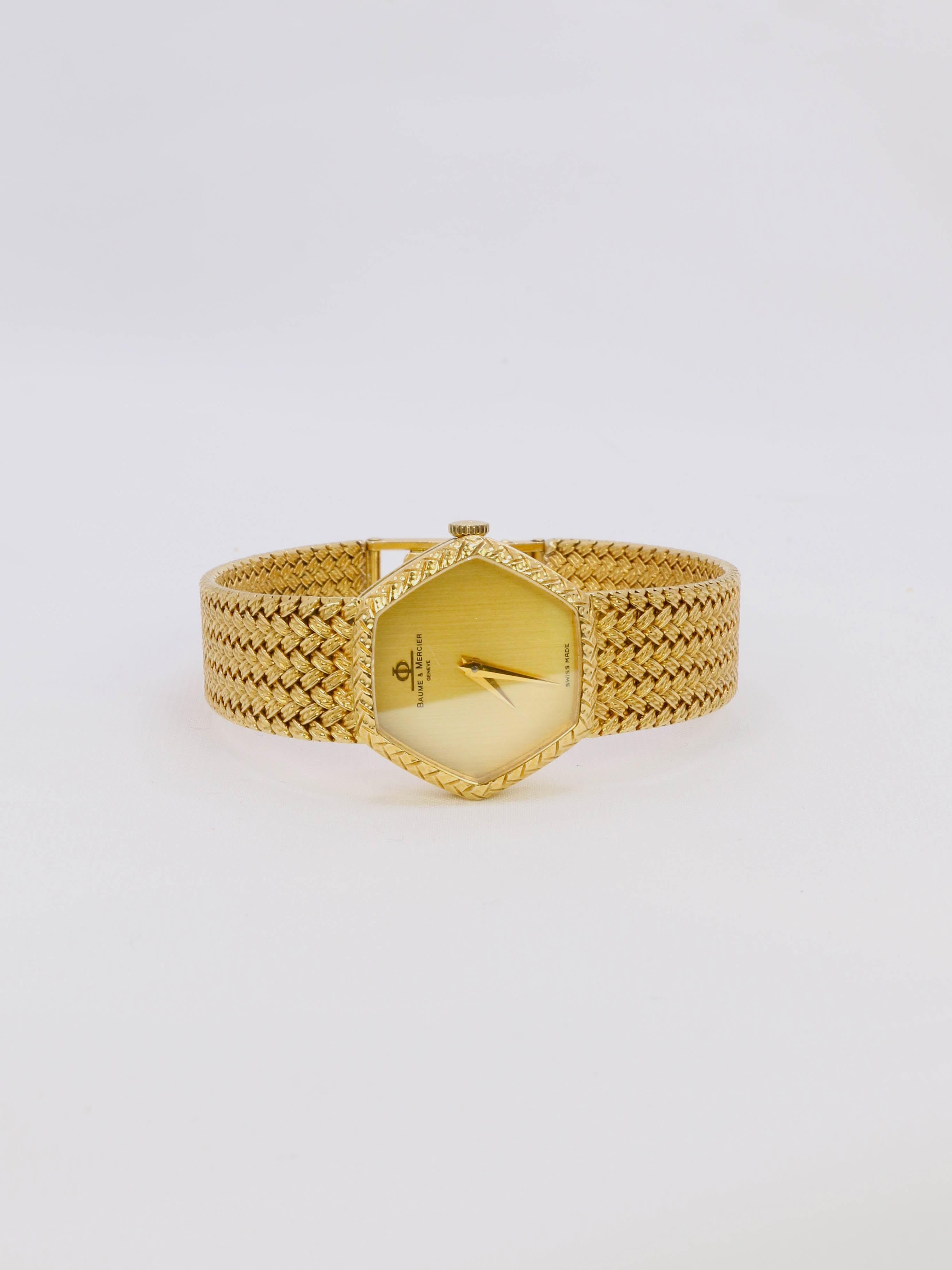 Vintage-Uhr BAUME & MERCIER Gelbgold geflochtenes Netz im Zustand „Gut“ im Angebot in PARIS, FR