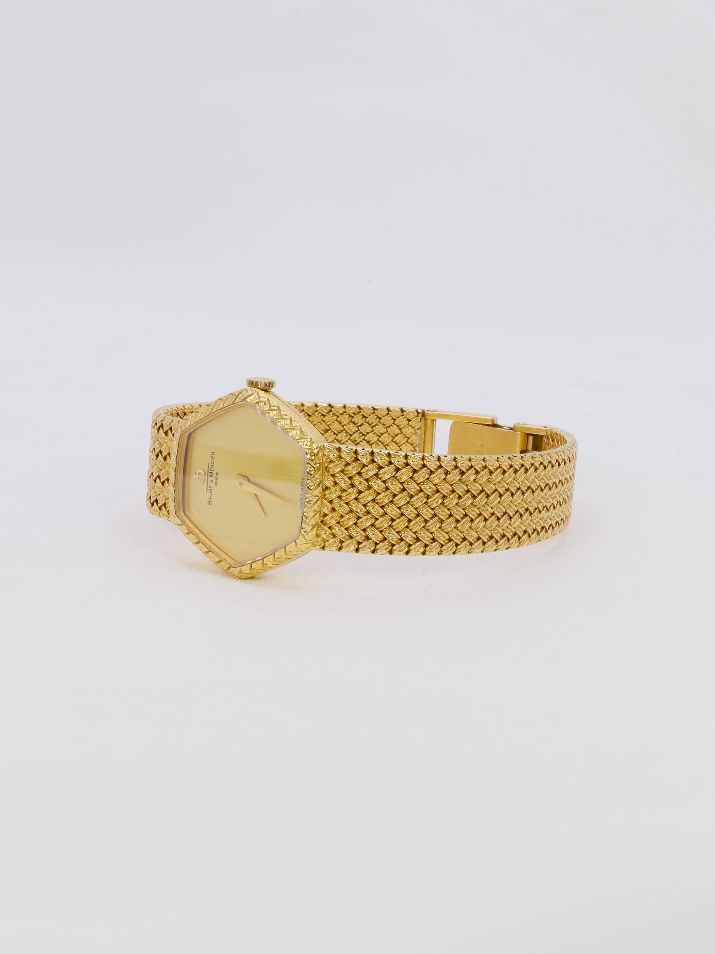 Vintage-Uhr BAUME & MERCIER Gelbgold geflochtenes Netz für Damen oder Herren im Angebot