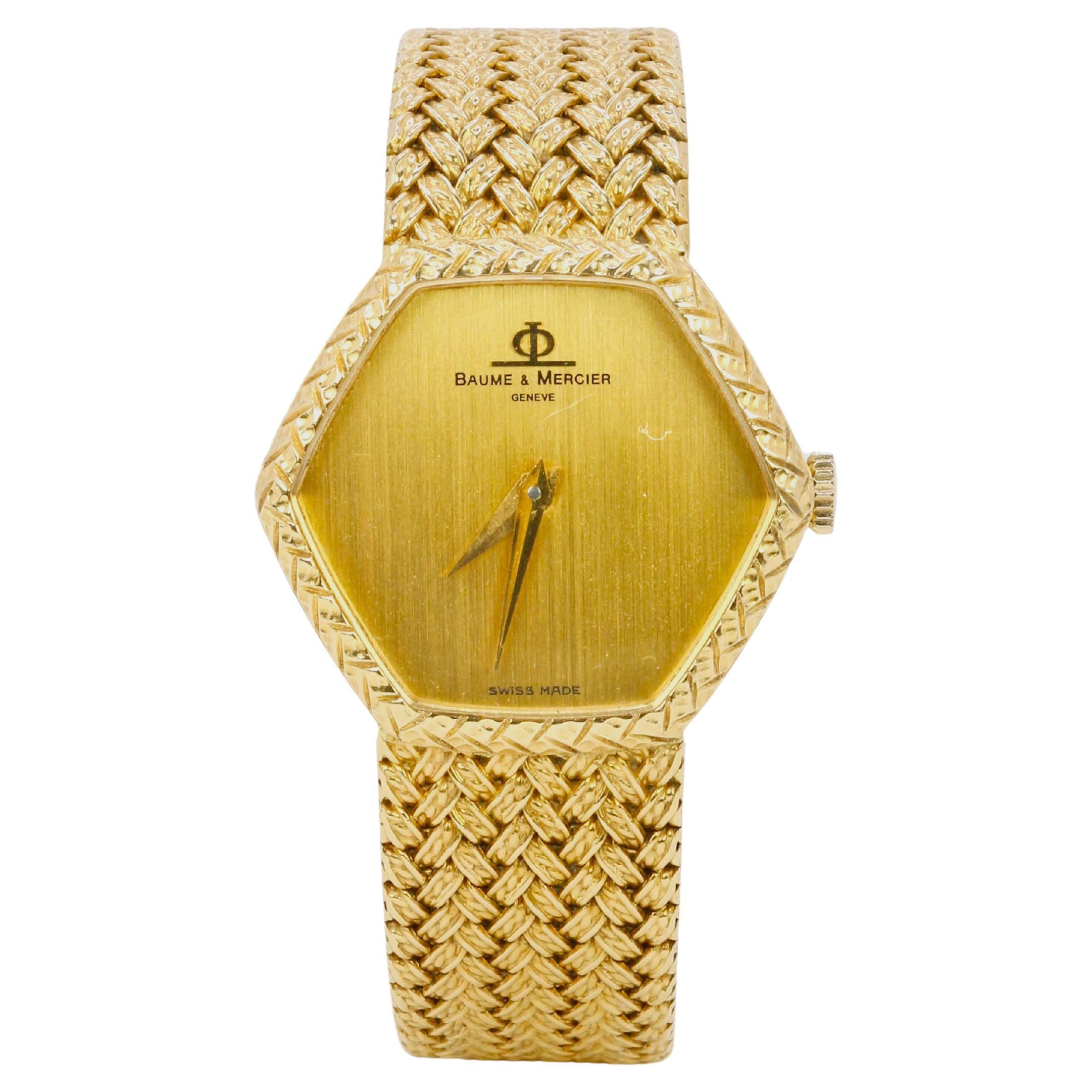Orologio vintage Baume & Mercier in oro giallo a maglia intrecciata