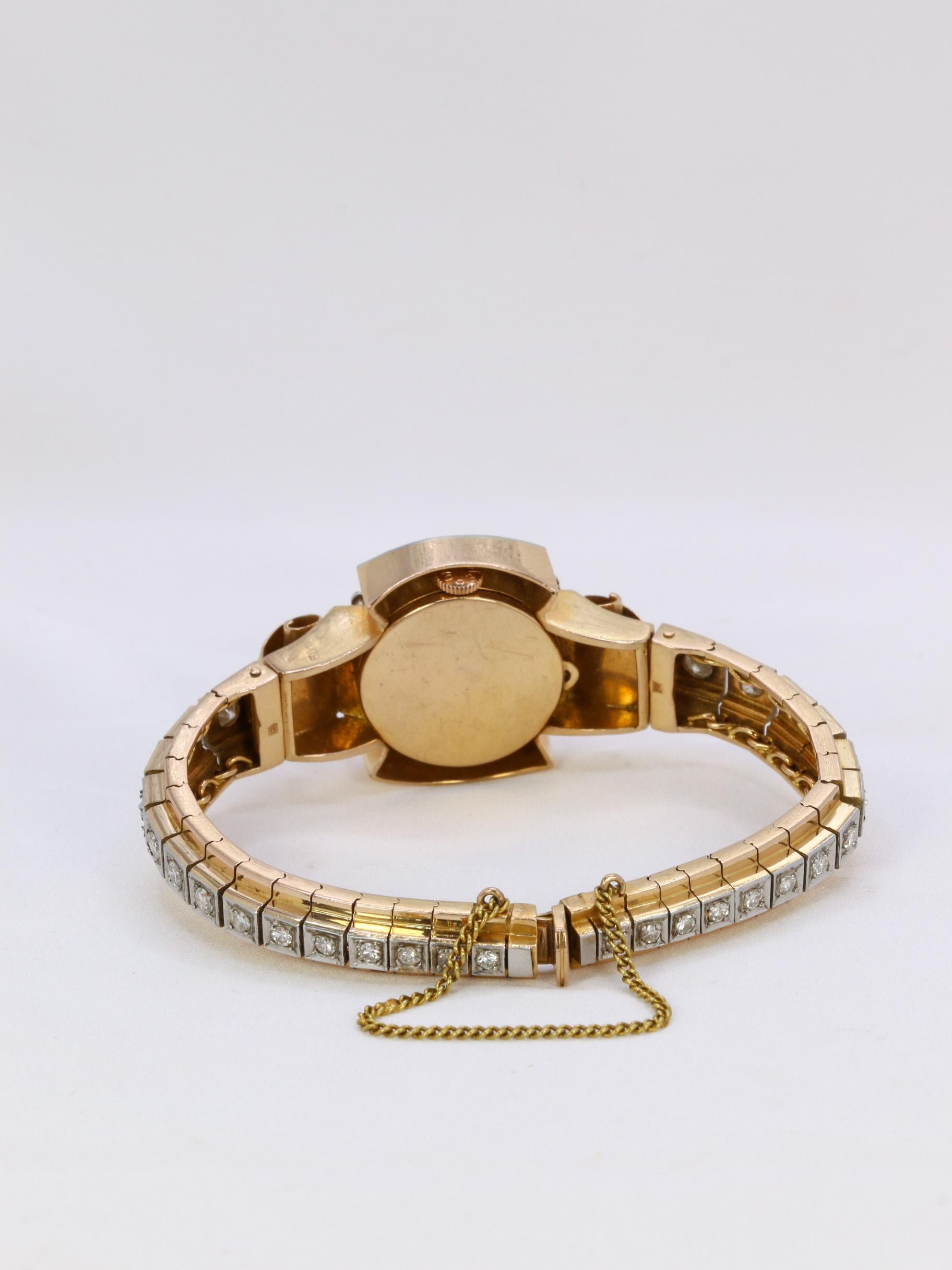 Women's Vintage Watch Bracelet in yellow gold and diamonds, 1950 For Sale