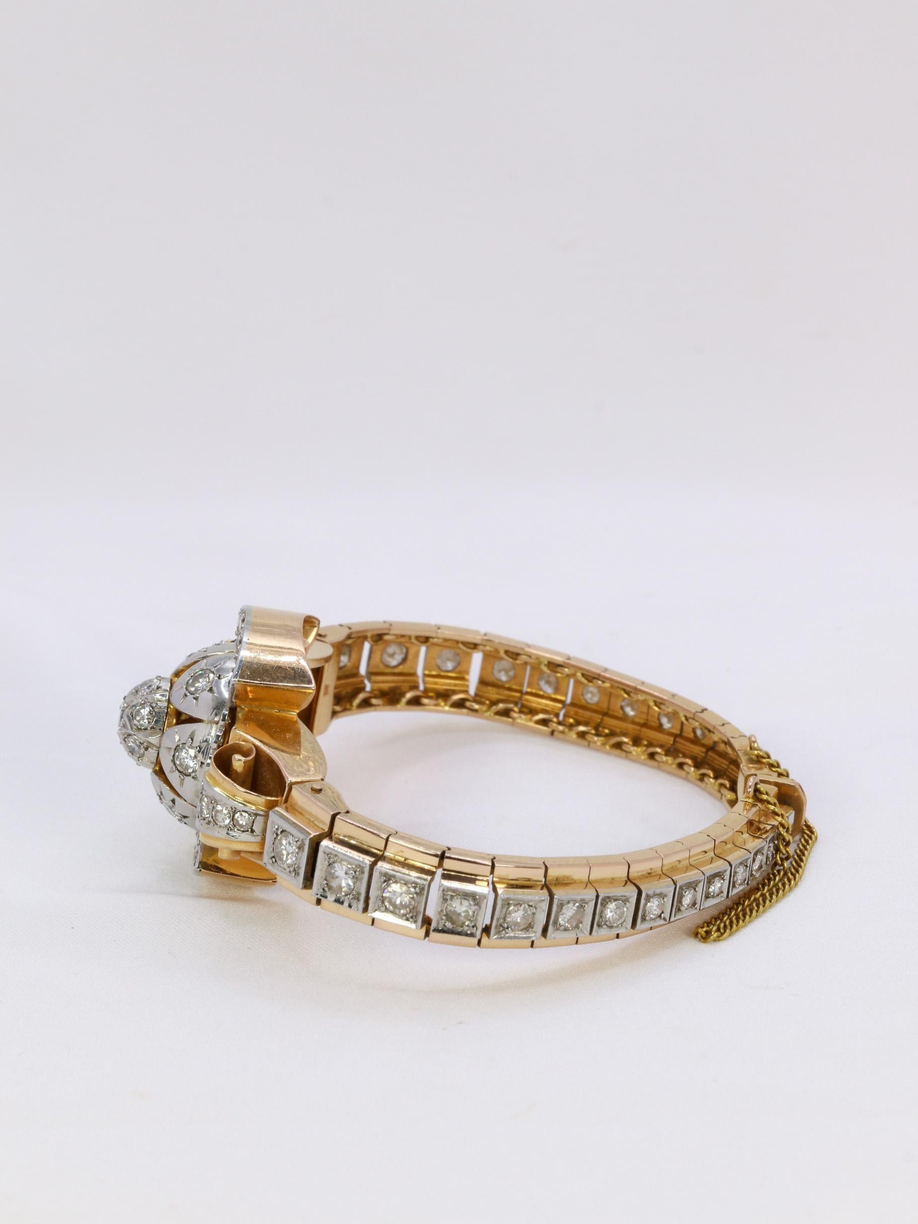 Vintage Watch Bracelet in yellow gold and diamonds, 1950 For Sale 1