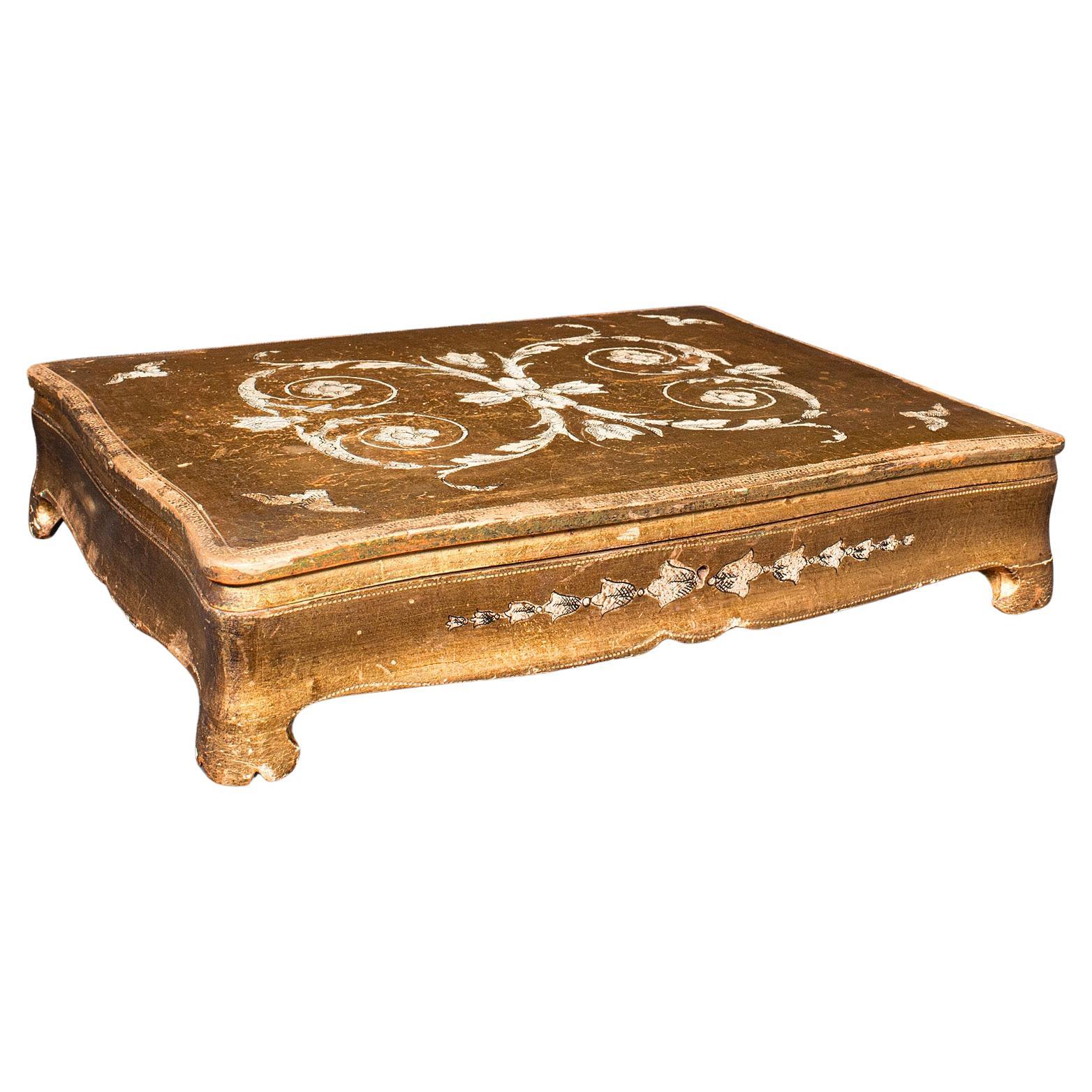 Caja de reloj vintage, italiana, madera dorada, decorativa, joyero, mediados de siglo