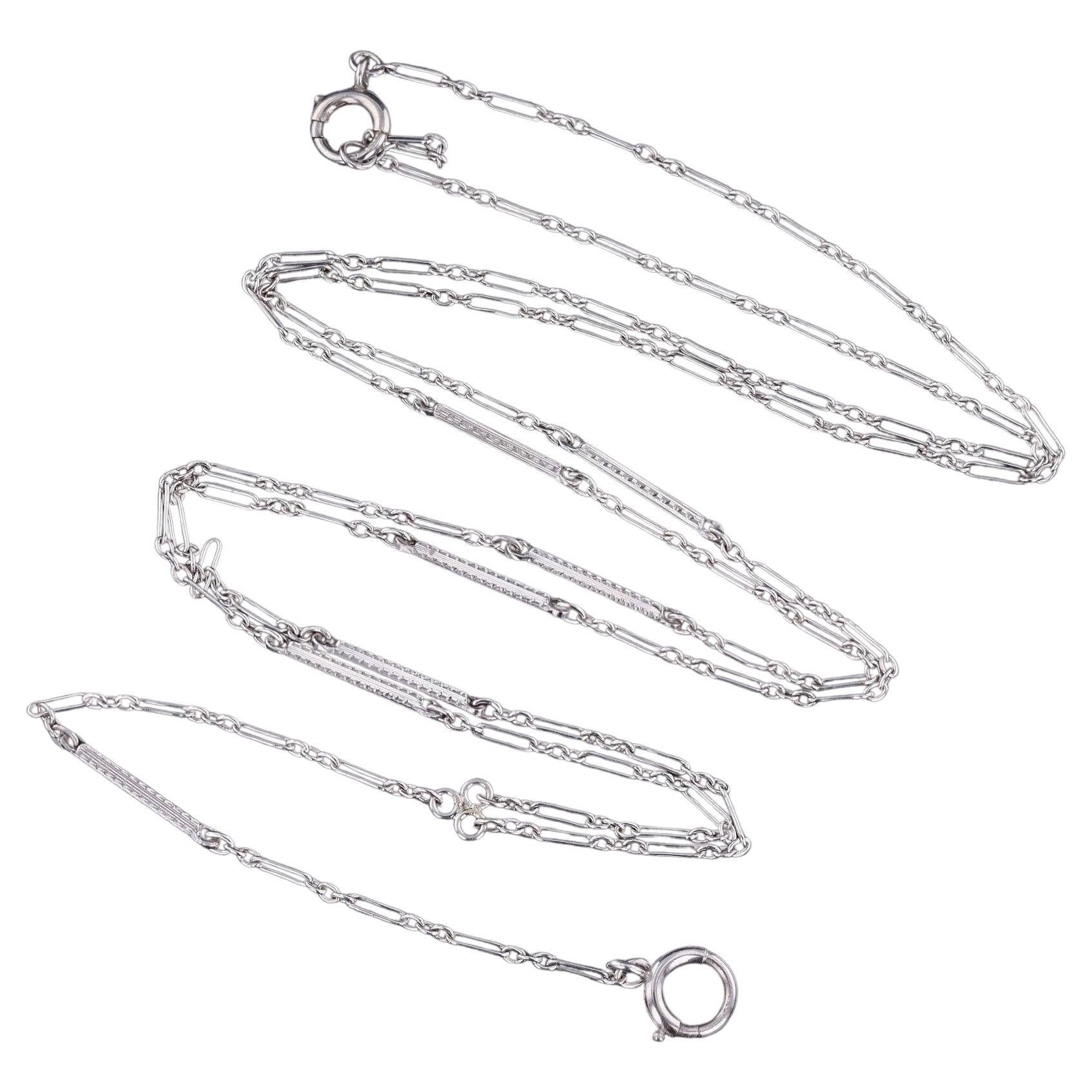 Vintage Watch Chain Necklace of 14k White Gold For Sale