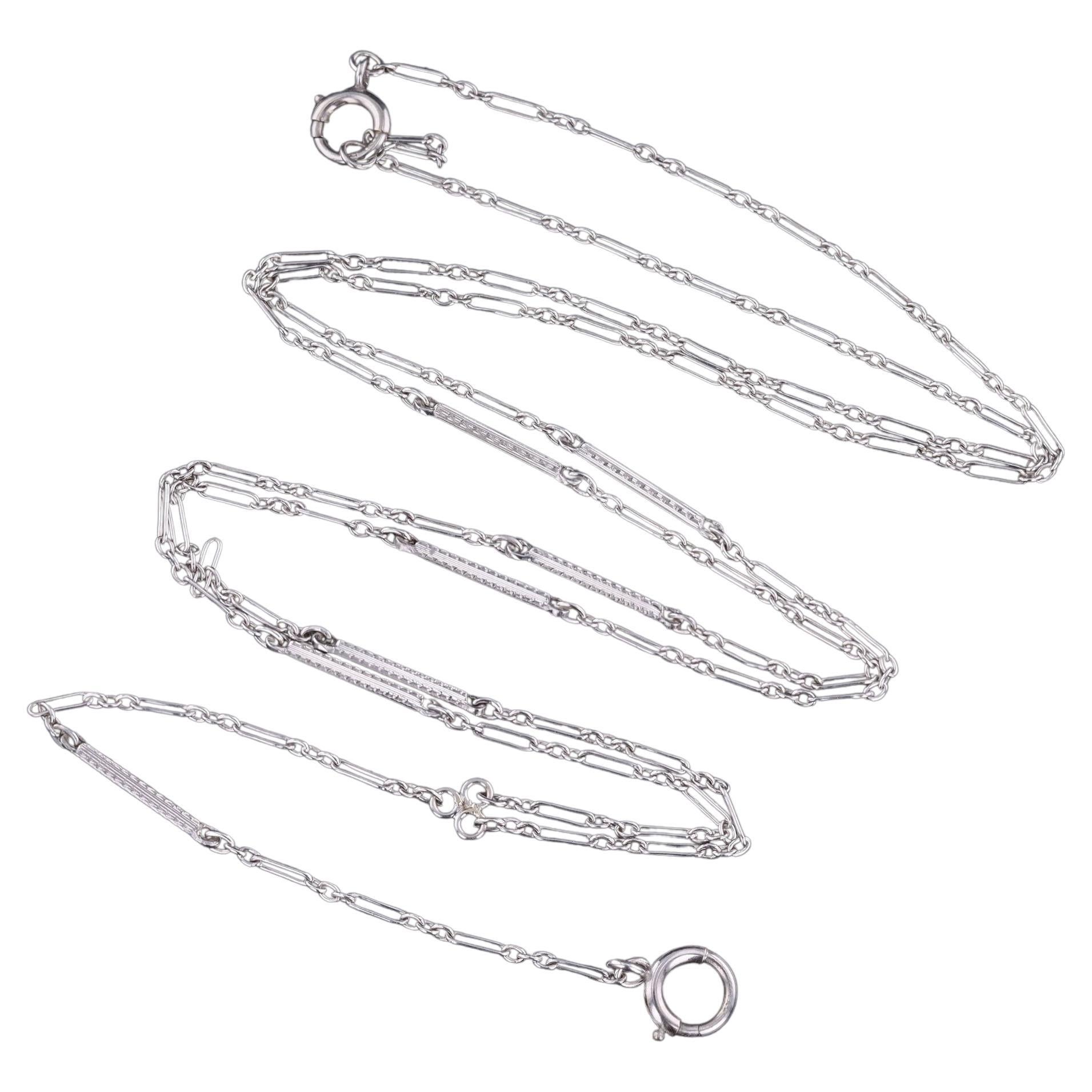 Chaîne de montre vintage en or blanc 14 carats