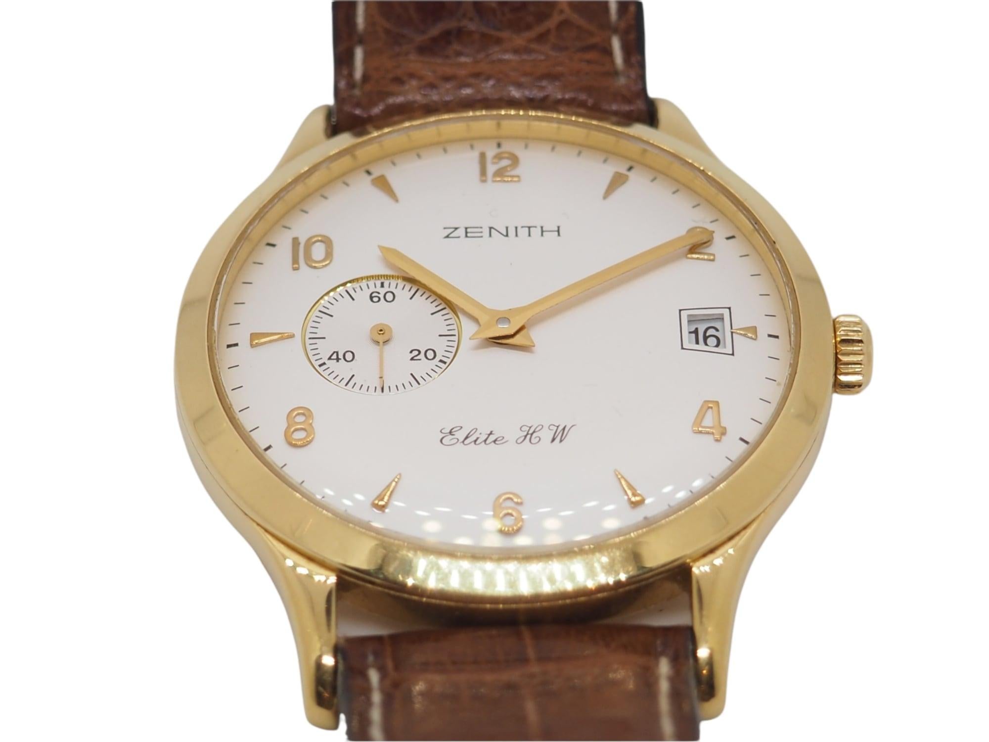 Montre-bracelet Zenith Elite HW vintage en or jaune massif 18 carats pour hommes Excellent état - En vente à Geneva, CH