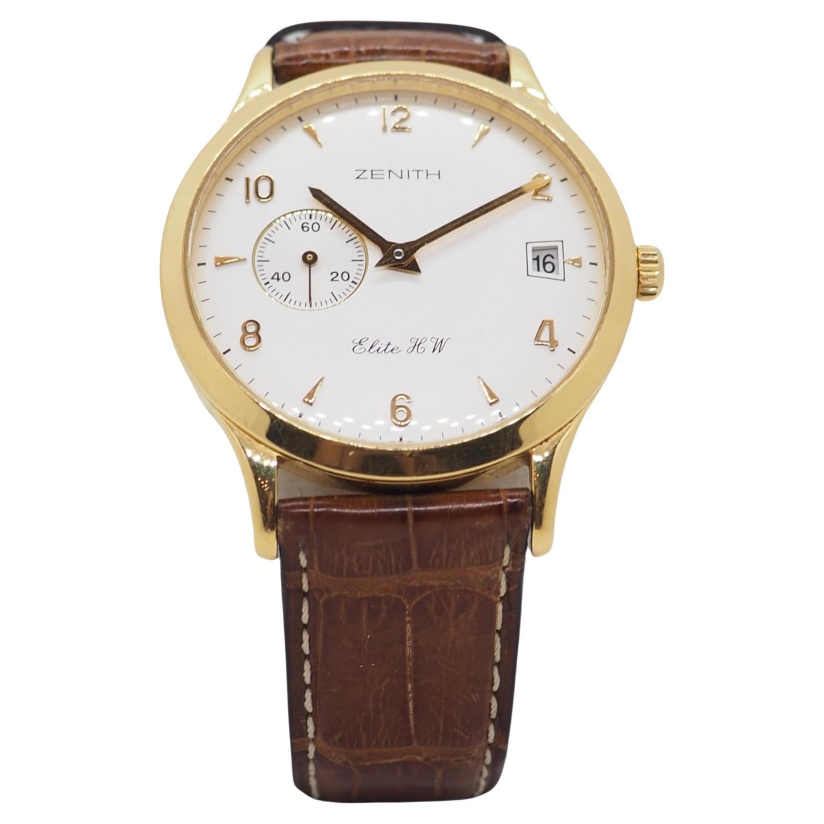Vintage Watch Zenith Elite HW 18K Solid Yellow Gold Wrist Watch Men For Sale
