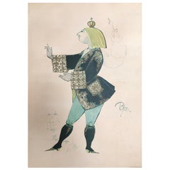 Aquarelle vintage de Bjørn Wiinblad "le roi" de 1970