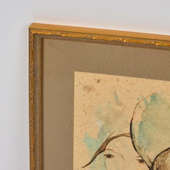 Vintage Water Color of Two Female Faces, Newly Framed