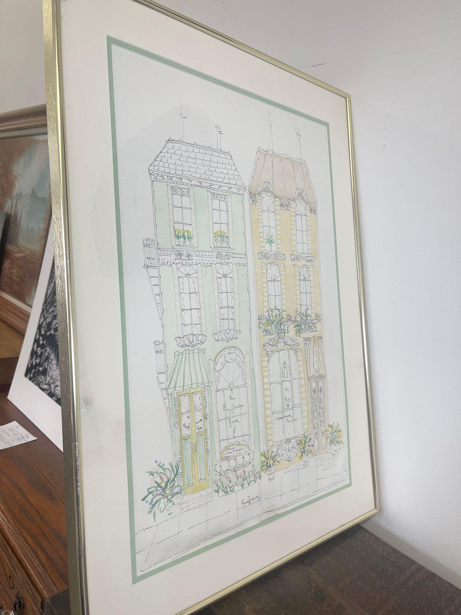 Aquarell- und Tuschegemälde im Vintage-Stil, signiert von Randy Johnson. (Moderne der Mitte des Jahrhunderts) im Angebot