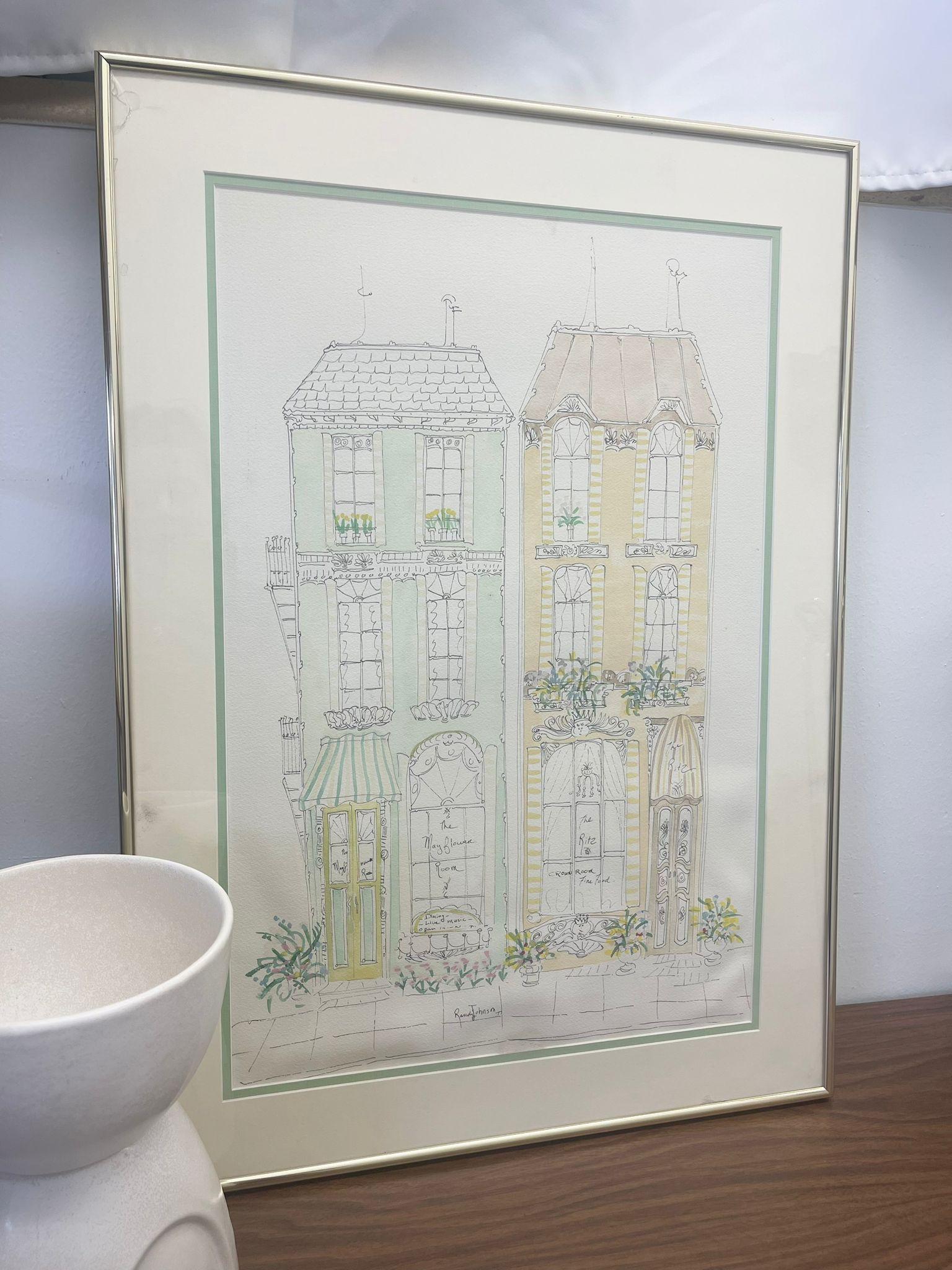 Aquarell- und Tuschegemälde im Vintage-Stil, signiert von Randy Johnson. im Zustand „Gut“ im Angebot in Seattle, WA