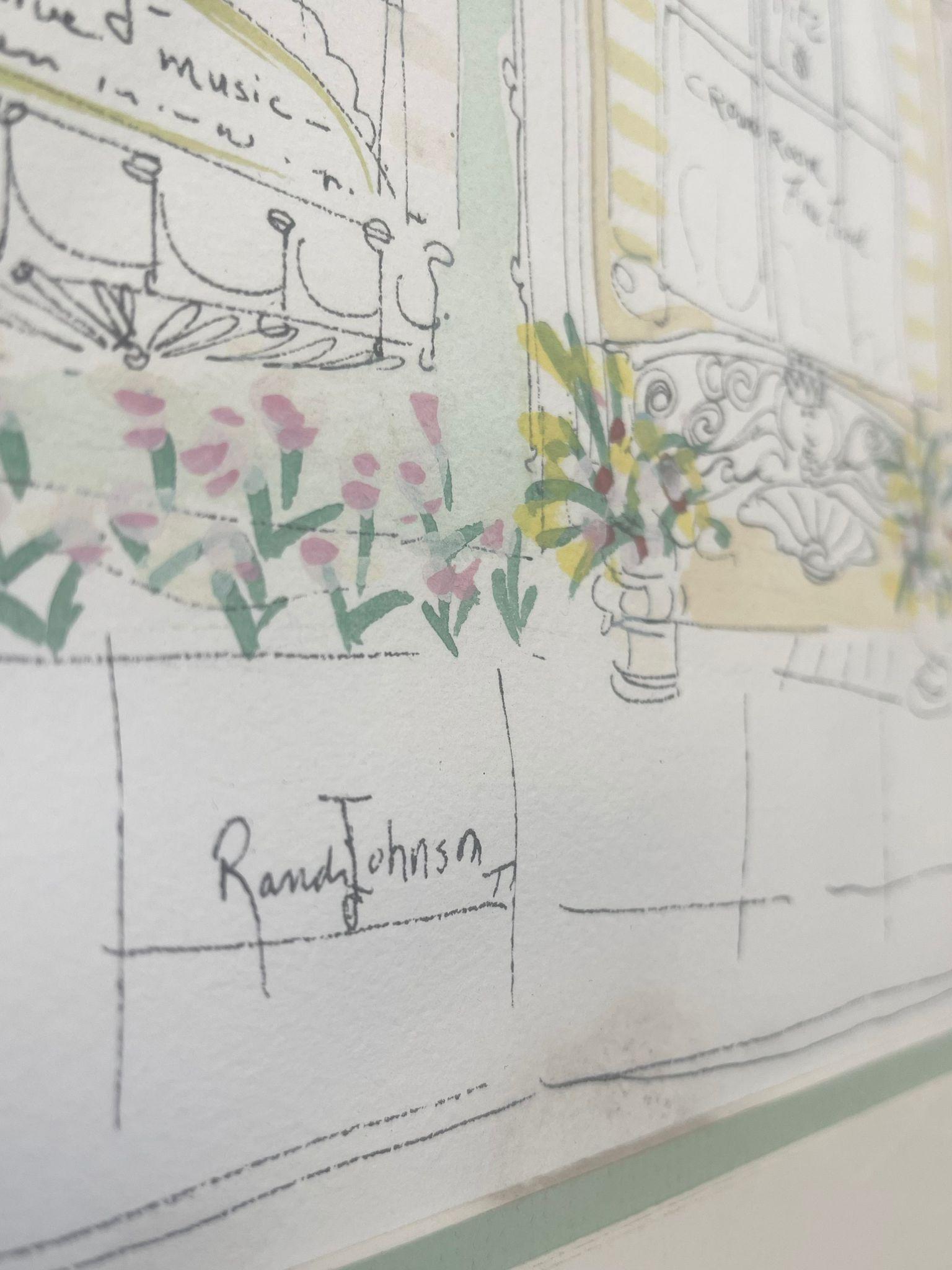 Aquarell- und Tuschegemälde im Vintage-Stil, signiert von Randy Johnson. (Ende des 20. Jahrhunderts) im Angebot