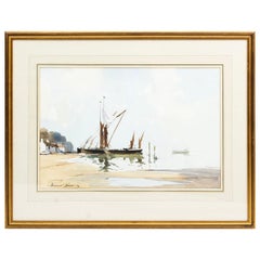 Retro Watercolor by Edward Wesson of Pin Mill, Mid-20th Century