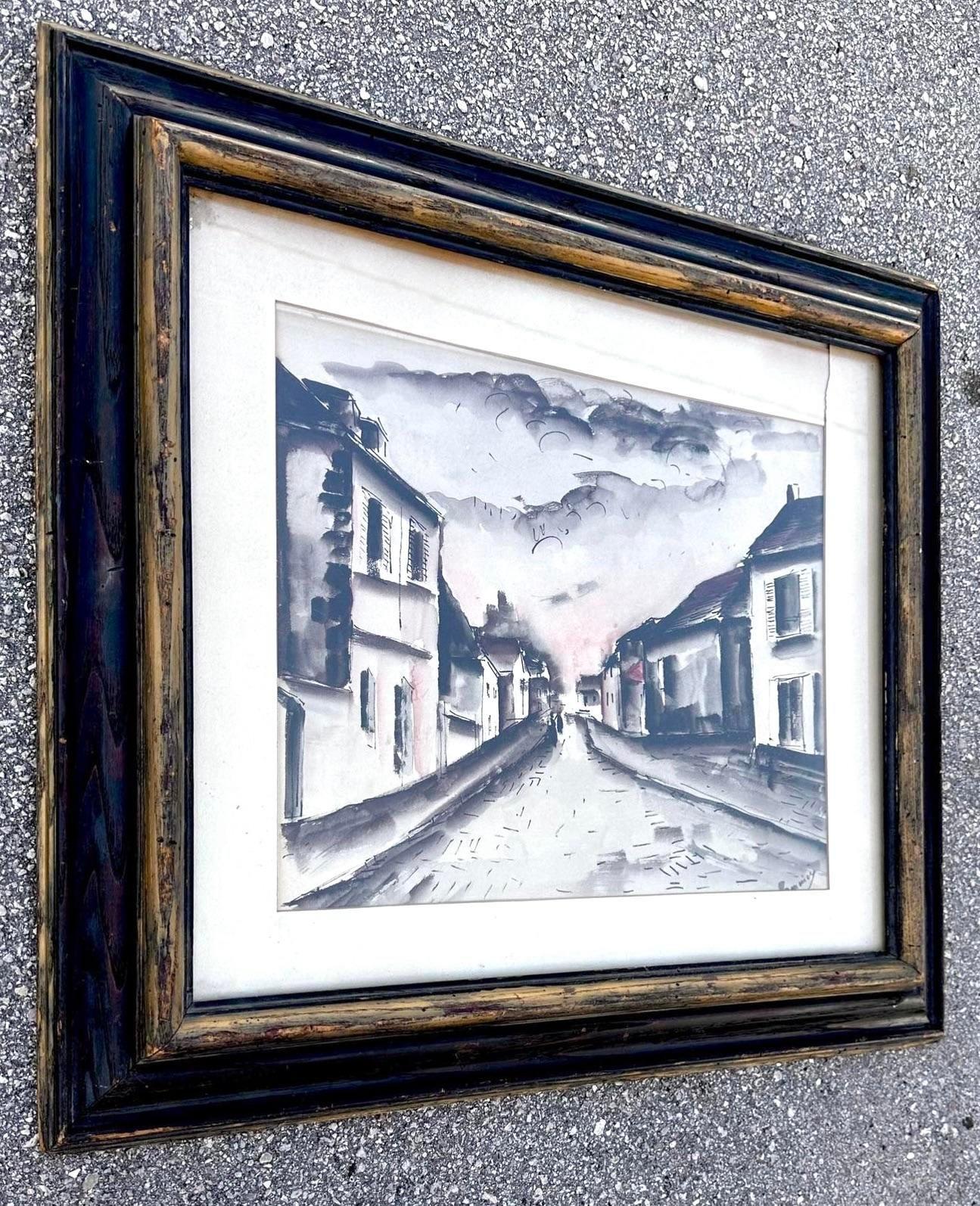 Anglais Peinture aquarelle vintage de la campagne Townes en vente