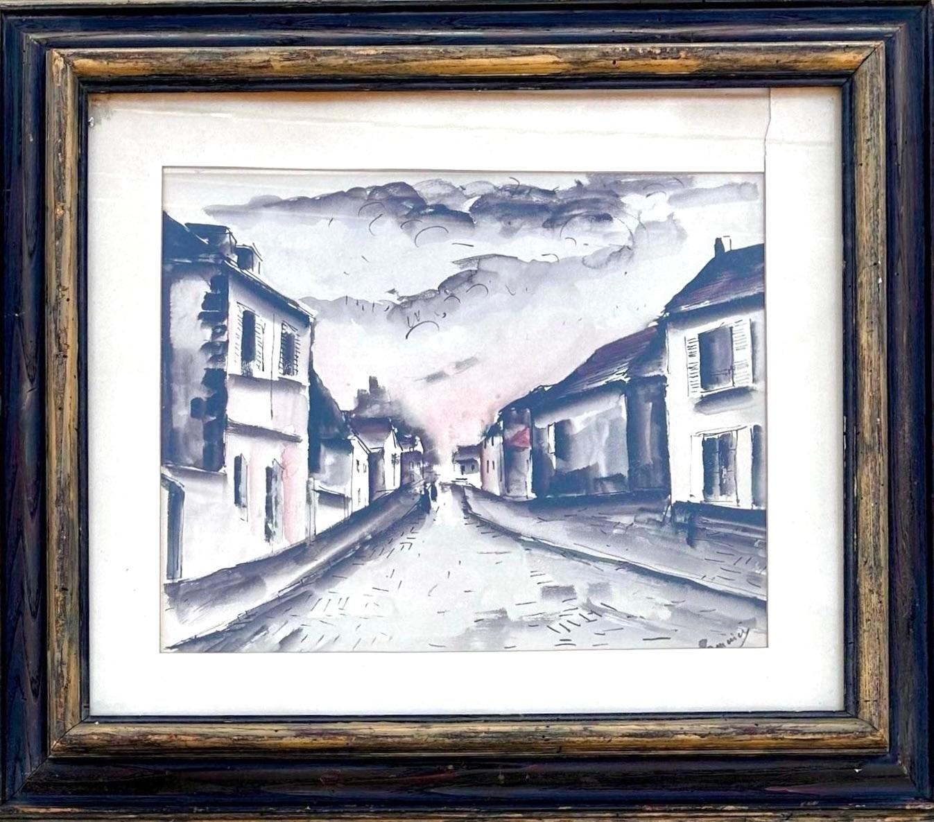 20ième siècle Peinture aquarelle vintage de la campagne Townes en vente