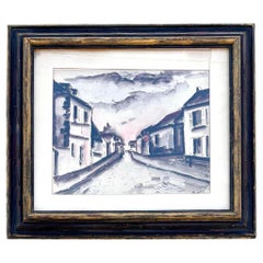 Vintage Watercolor Countryside Town Painting