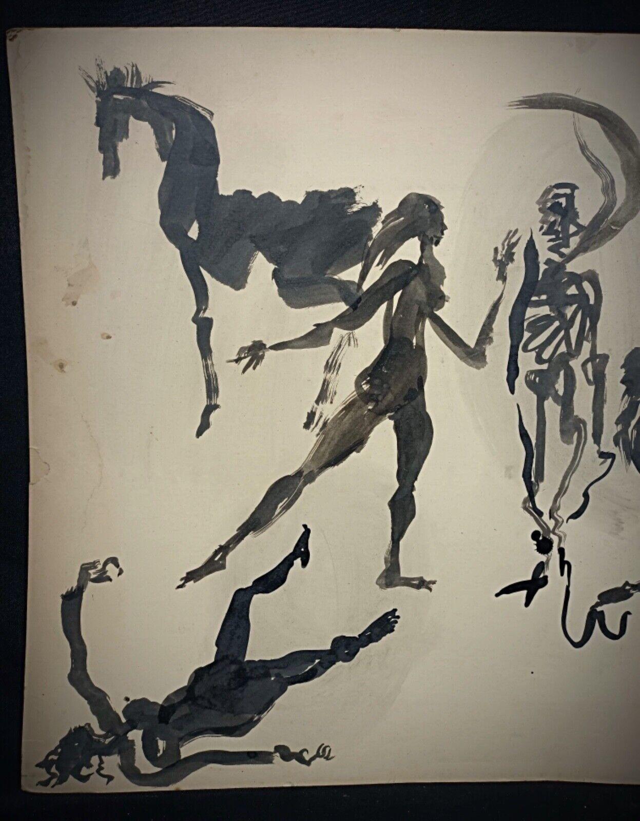 Dessin aquarelle vintage de Jacques Courtade, 